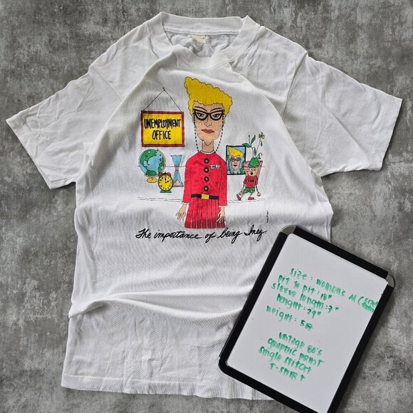 vintage 80's | graphic print white single stitch retro t-shirt | WMS M - Picture 8 of 8